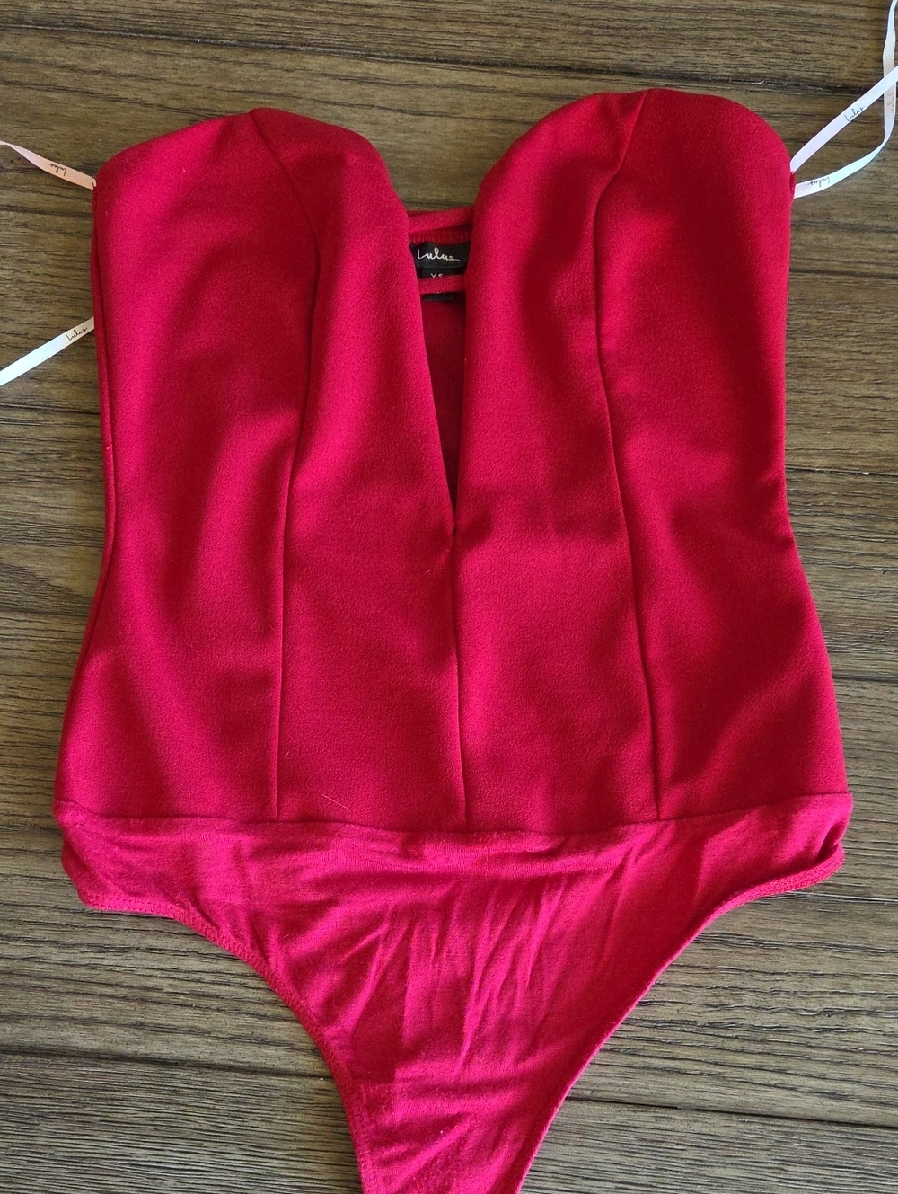 Lulu's Strapless Red Plunge Bodysuit XS